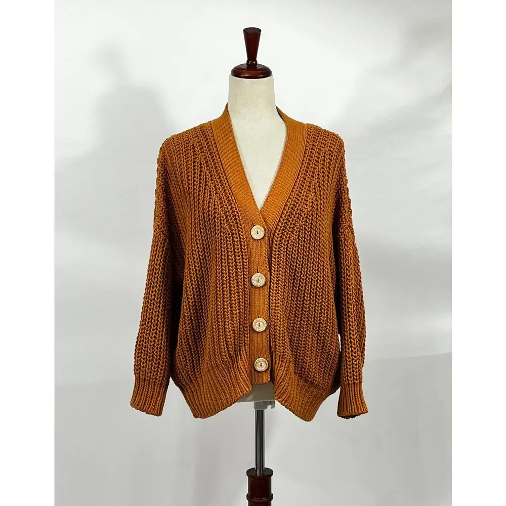 BABAA Sz OS S M L Cardigan No 18 Mi Tierra Rust Burnt Orange Cotton - Picture 9 of 12